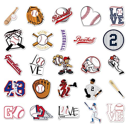 Joicee 50Pcs Baseball Stickers，Waterproof Vinyl Baseball Tattoos For Kids Teens Boys Adults, Sports Decals For Snowboard Laptop Water Bottles Hydro Flasks Phone Guitar Skateboard Computer #TOP3