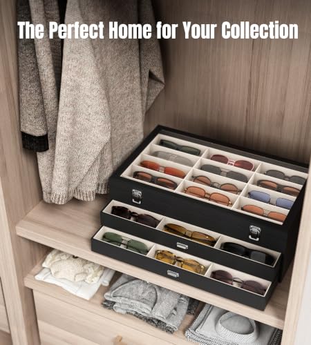 Image of NEWLOOP 45 Slots Sunglass Organizer for Multiple Pairs of Eyeglass See-through Display Case Storage Box for Women Men
