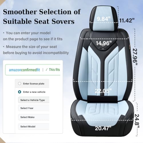 Image of Coverado Car Seat Covers Full Set, Automotive Seat Covers Car Seat Protector Car Seat Cushion, Waterproof Leather Seat Covers for Cars, Universal Fit for Most Sedan SUV Pick-up Truck(Black&Light Blue)