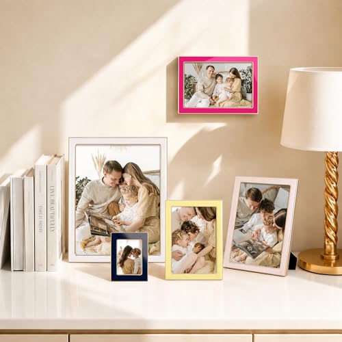 Image of eletecpro 4x6 Enamel Picture Frame Set of 2 with Real Glass Cover, Cute Photo Frame with Gold Metal Edge, Horizontal and Vertical Display Pictures 4 by 6 for Tabletop and Wall Decor, Rose Pink