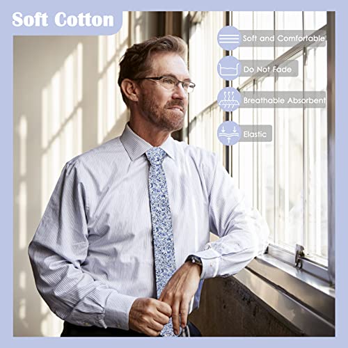 Image of Mantieqingway Men Skinny Tie Cotton Floral Necktie for Wedding Groomsmen Tie