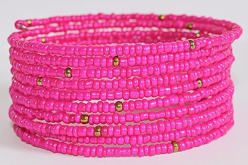 TEMBO AFRICA Set of 2 Handmade Beaded Bracelets for Women 10 loops each Wrap Bracelets Boho Jewelry Gifts MADE OF SEED BEADS ONLY Multicolored Pink, KB563