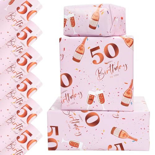 6 Sheets 50th Birthday Wrapping Paper Birthday Gifts Decorations for Women