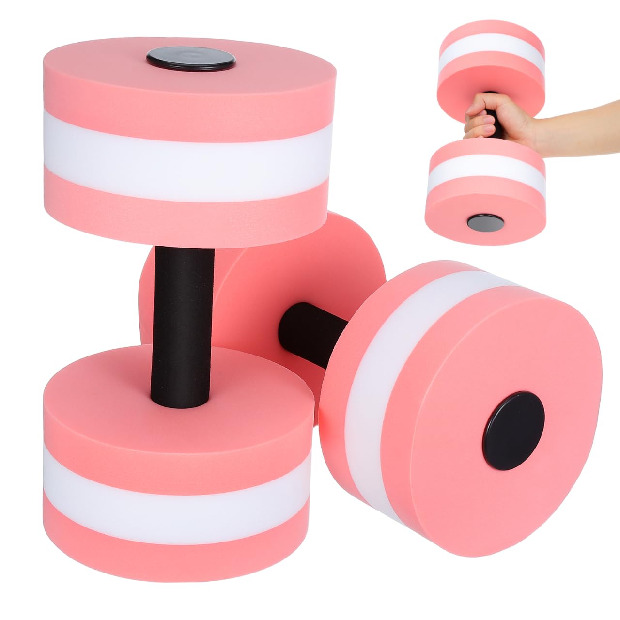 SEWACC Lot de 2 haltères aquatiques légers en mousse EVA pour exercices aquatiques pour piscine, fitness, aérobic (rose)