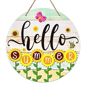 PETCEE Hello Summer Door Sign – 11.8″Farmhouse Sunflower Front Door Decor Welcome Hanger Wreaths for Home Office Summer Hanging Sign Wall Decorations Reusable Seasonal Sign for Kitchen Classroom Porch