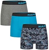 Happy Shorts 3 Stück Jersey Trunk Herren Boxershorts Pants Boxer witzige Designs Camouflage Aqua, Grösse:M, Präzise Farbe:Camouflage Aqua