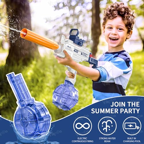 Image of VikriDA Electric Water Gun with Free Extra Rechargeable Battery, Powerful Water Guns Up to 35 FT Long Range, 500CC+60CC Capacity Super Water Blaster Summer Toys for Pool - Blue