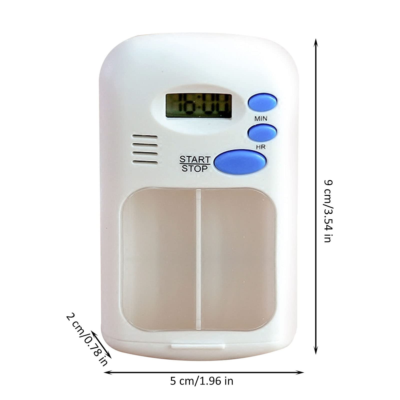 Organizer per pillole con promemoria allarme, dispenser di farmaci promemoria pillole, scatola per pillole a doppia camera con allarme porta carte trasparente 0,7 LCD per anziani