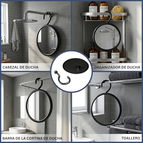 Miniatura 7 de Mirrorvana Espejo De Ducha Sin Niebla Para Afeitarse Con Gancho Para Colgar, Superficie Antivaho Inastillable Y Giratorio De 360 , 17 Pulgadas Negro