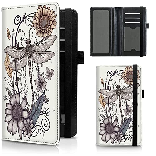 Image of FUYOCWE Leather Checkbook Covers for Men Women Check book Holder Cover Wallets for Personal Checkbook Duplicate Checks with RFID Blocking & Elastic Strap-Dragonfly Flower Drawing