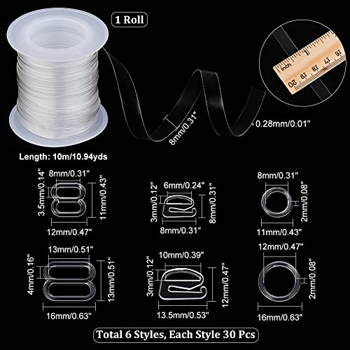 NBEADS Clear Elastic Strap with Buckles, 10.9 Yards Transparent Elastic Band Bra Shoulder Straps with 180 Pcs 6 Styles Adjustment Bra Strap Hooks for DIY Shoulder Bra Clothes Sewing Project2