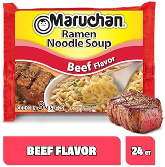 Maruchan Ramen Beef, Instant Ramen Noodles, Ready to Eat Meals, 3 Oz, 24 Count