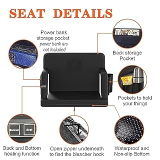 Wide Double Heated Stadium Seat with Back & Arm Support,Foldable Portable Stadium Seat for Bleachers,Extra Thick Padding, Reclining Waterproof Cushion for Sports Events, Outing, Travelling, Hiking