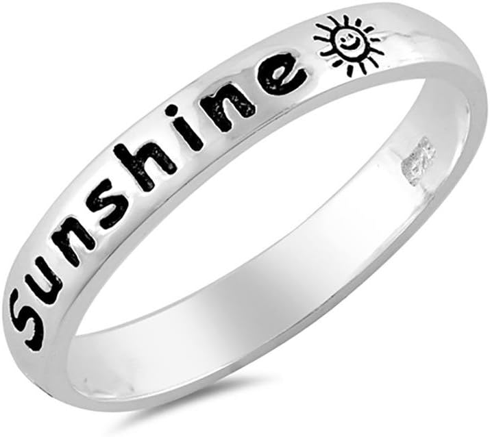 Blue Apple Co. 3mm You Are My Sunshine Band Ring 925 Sterling Silver