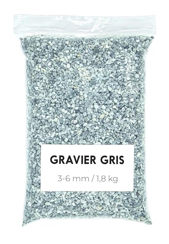 Landare Gravier Gris 1,8 kG - Gravier Aquarium - Gravier Decoratif - Cailloux Decoratif - Gravier Jardin Exterieur - Galet - Cailloux Aquarium Decoration (3-6 mm) (Gris)