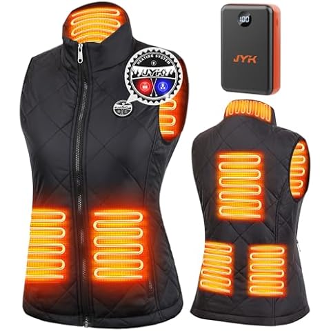 JYK Women's Heated Vest with 3 Heating Levels, 6 Heating Zones,Neck Heating Jacket Washable with 7.4V10000mAh Battery Power Cover