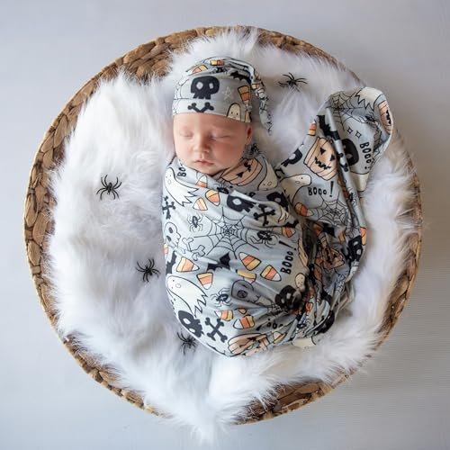 Image of Newborn Swaddle Blanket Set, Headband and Beanie