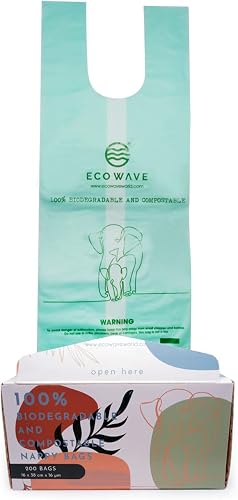ECO WAVE 100% Biodegradable and COMPOSTABLE Nappy Bags, 200 Fragrance Free Bags
