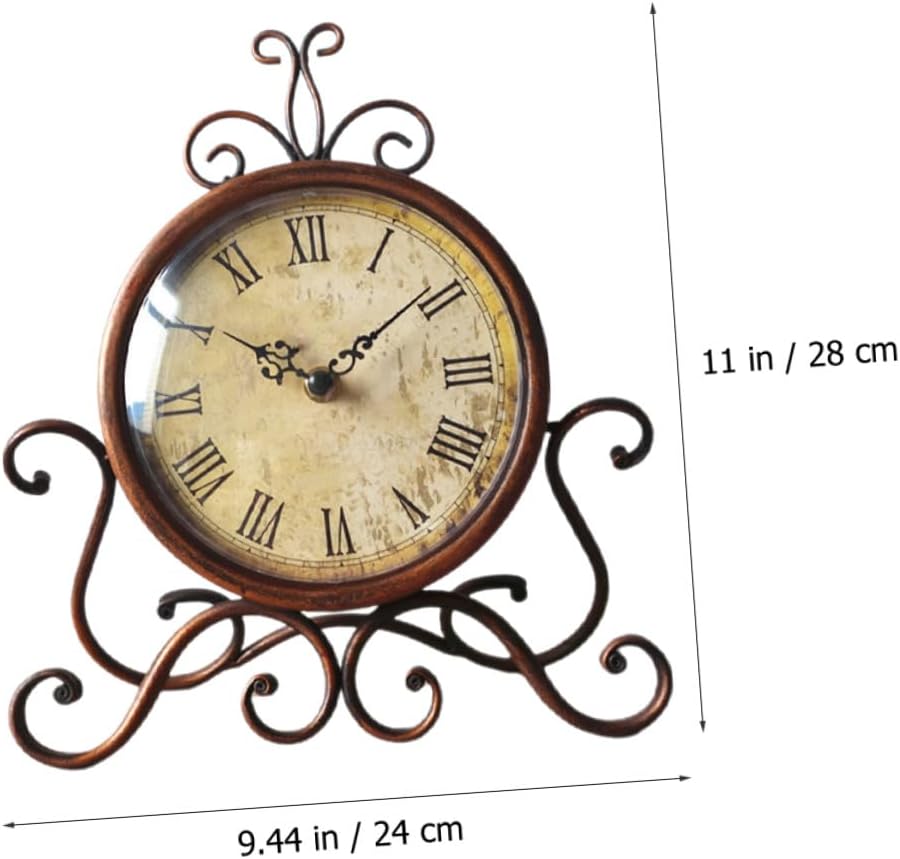 Vintage Table Clock Retro Iron Art Mantel Clock Non-Ticking for Living Room Decor