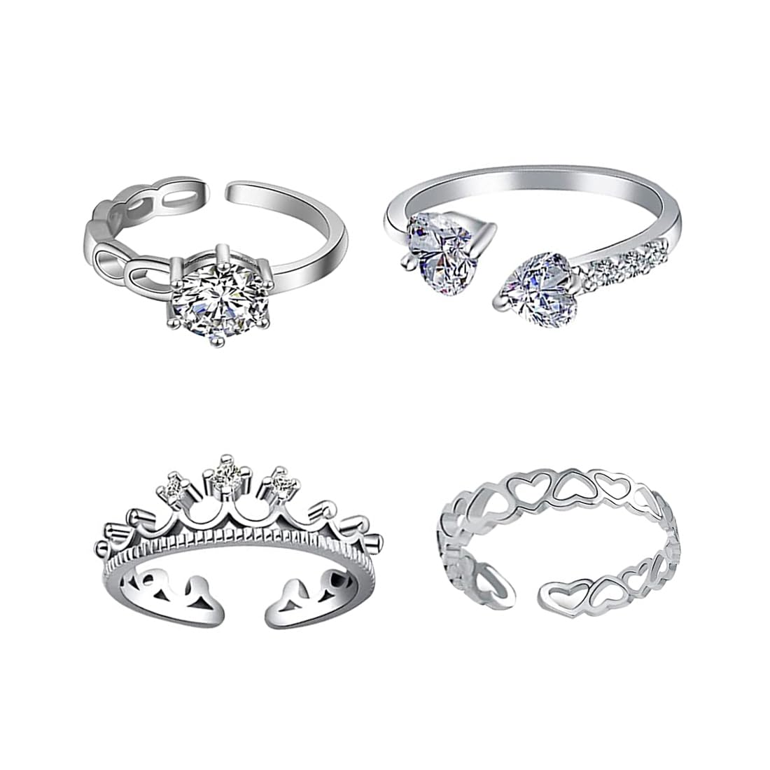 Yellow Chimes Rings for Women and Girls Crystal Ring |Adjustable Crystal Rings | Silver Tone Combo of 4pcs Ring for Women | Birthday Gift For girls and women Anniversary Gift for Wife (B0CDBP35M6) Amazon Price History, Amazon Price Tracker