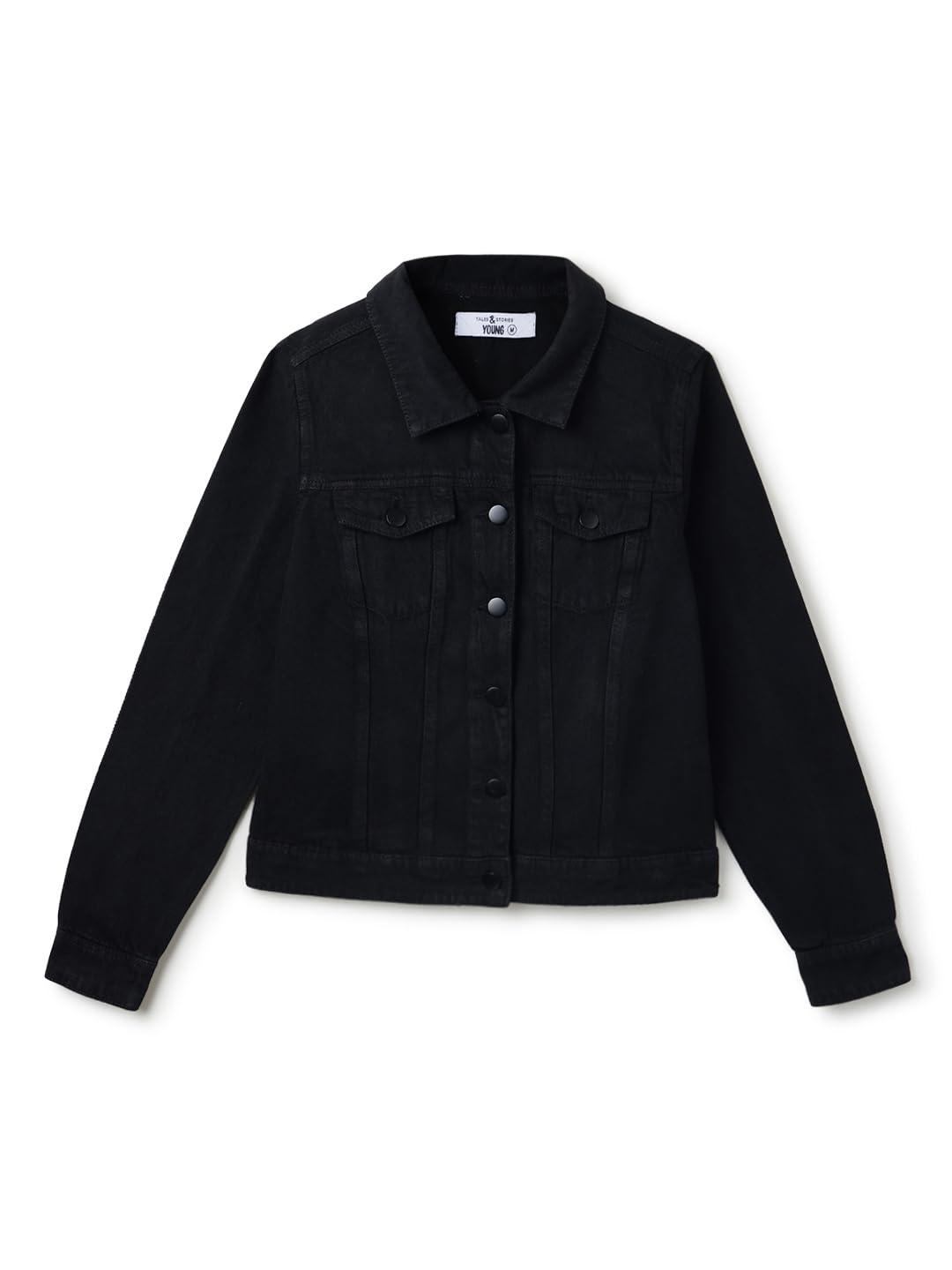 tales & stories Women's Black Denim Jacket | Cotton Denim | Full Sleeve | Washed Finish | Regular Fit | Button Closure Casual Denim Jackets for Women-picture-11