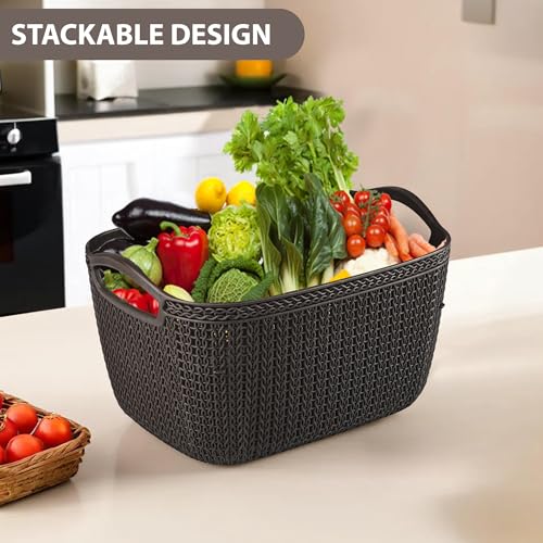 Image of Kuber Industries (10 LTR) Multi-Purpose Plastic Basket for Storage Q6 | Spacious Pooja Item Holder & Fruit Tokari | Aesthetic Home Organizers for Kitchen & Bedroom | Brown
