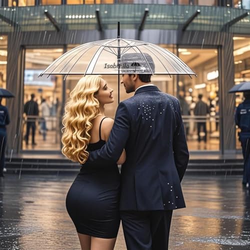 Image of ISABRELLA Transparent Umbrella for Women-long white Dome Umbrella 120CM Coverage Windproof Automatic Transparent Golf Umbrella for Outdoor Weddings or Events for Men and Women