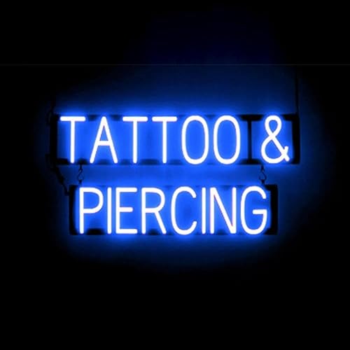 SpellBrite Letrero de tatuaje y perforación para salones de tatuajes | Señales relacionadas con tatuajes y piercings con aspecto de neón, luz LED