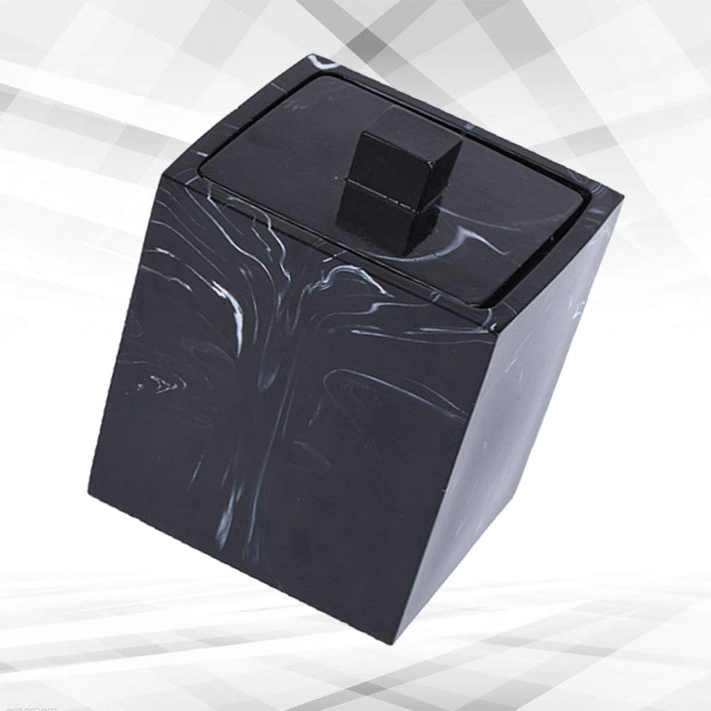 Caja De Hisopos De Algodón De Mármol con Tapa para Hisopos De Algodón De Maquillaje, Tarro De Bastoncillos De Algodón De Maquillaje-Black