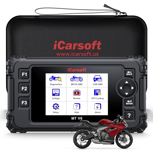 iCarsoft MT V6 for Triumph Motorcycle Full System Diagnostic Scan Tool Motorbike, Car 2-in-1 OBD2 Scanner Code Reader Up to 56 Services and 55 Bidirectional Tests Battery Test Lifetime Free Update