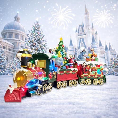 MOMENTS IN TIME 3 Pieces Disney Christmas Holiday-Themed Train Set with LED Lights and Plays Music