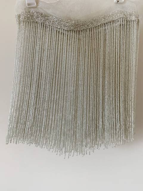 Garniture de gland de frange de perle lourde argentée 2 yards robe