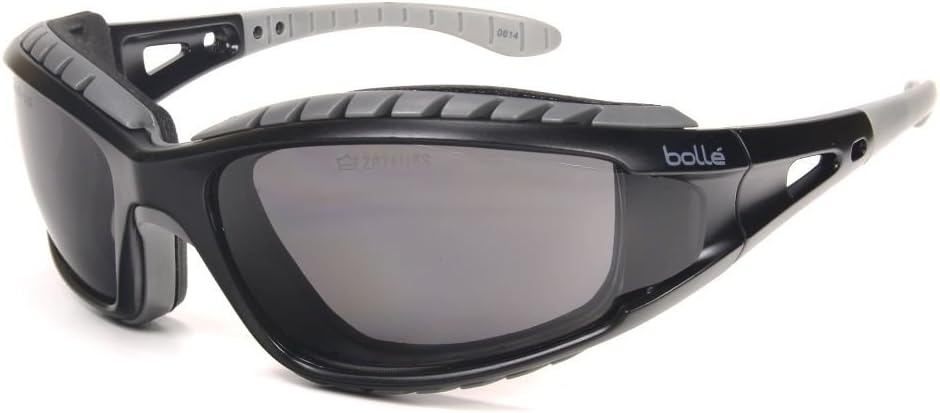 Bollé Safety 253-TR-40086 Tracker Safety Eyewear with Black/Gray Polycarbonate + TPE Full Frame and Smoke Lens Black/Gray/Smoke