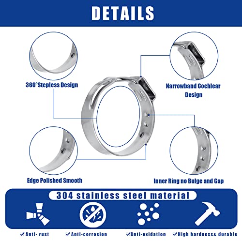 Jrouth 200Pcs Single Ear Hose Clamps, 12 Size5.3-33.1Mm Crimp Hose Clamp Assortment Kit With Ear Clamps Pincer, 304 Stainless Steel Hose Clamp For Securing Pipe Hoses And Automotive With Case #TOP2