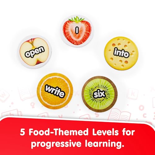 Image of Junior Learning: Sight Words Suckers - Interactive Early Reading & Literacy Game Play, 4 Suction-Cup Mosquito Toys Grab Food Themed Tiles, Kids 5+