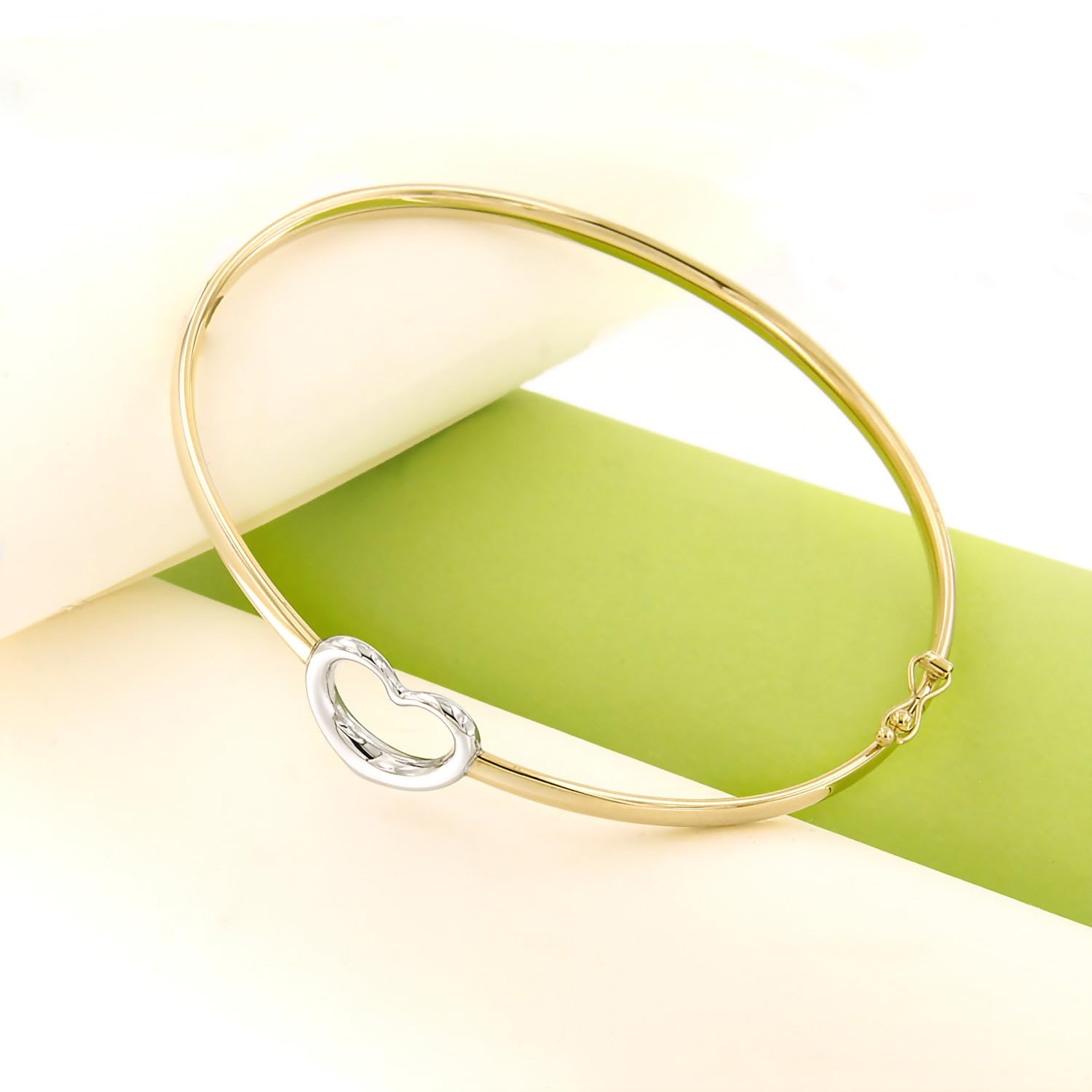 forme di Lucchetta - Bracciale con Cuore in Oro Bianco e Giallo 9k | modello Bangle 17 cm, Bracciali d'Oro Vero per Donna Ragazza