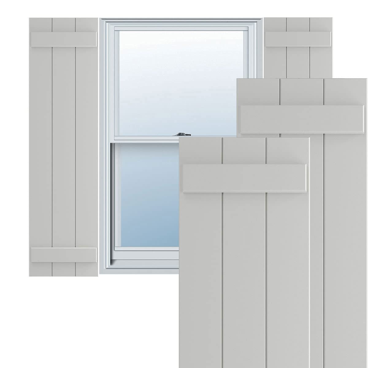 Ekena Millwork 41,7 cm de large x 81,3 cm de haut - En PVC - Trois panneaux - Volets battants - Gris hailstorm (par paire - Matériel non inclus)