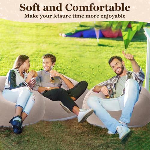 Image of Realspring Inflatable Bean Bag Chairs Outdoor Blow up Camping Chairs Inflatable Lazy Sofa Folding Portable Bean Bag Loungers Couch for Movie Night(Coffee,6 Pcs)