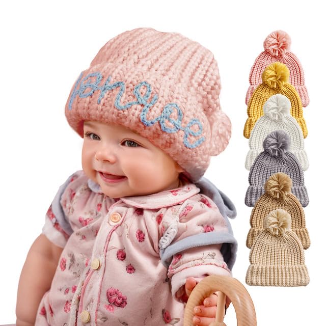 Customized Baby Brimless Hat with A Name, Winter Hat Boys Girls Knit Warm Beanies Kids Ski Hats for 1-5 Years