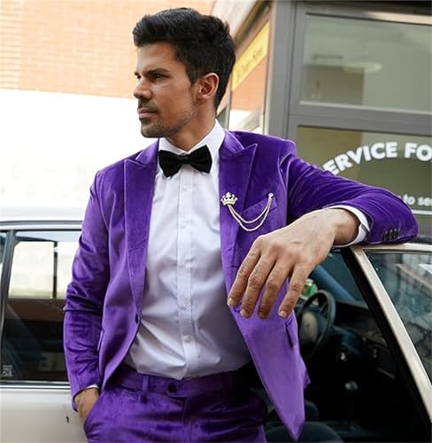 FLwuhui Customized Men's 2 Pieces Velvet Suit One Button Tuxedo Slim Fit Luxurious Blazer Party Dinner Wedding Jacket Pants3