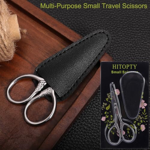 Image of Small Precision Scissors, 3.5in Beauty Grooming Kit | Stainless Steel, Multi-Purpose Travel Tools for Facial Hair, Eyebrow, Eyelash, Beard, Moustache Trimming, with PU Sheath