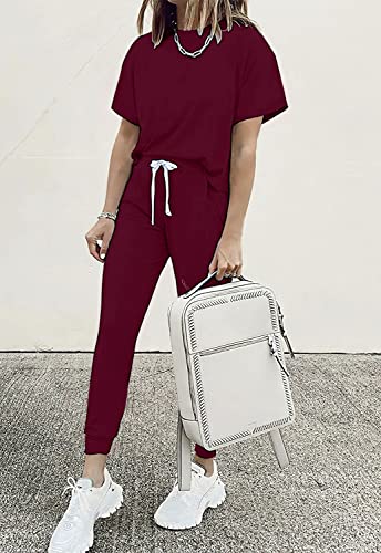 Image of PRETTYGARDEN Women Summer Two Piece Outfits Striped Short Sleeve Pullover and Long Pants Tracksuit Travel Pajama Lounge Set