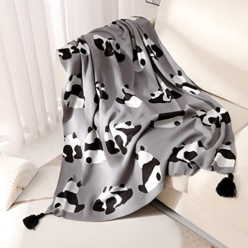 Pandahome Animal Printed Throw Blanket Decorative Knitted Blanket For Couch, Bed, And Home Decor, 51" X 67", Grey Panda #TOP2