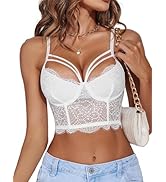 Avidlove Lace Bralette for Women V Neck Camisoles Adjustable Strap Two Layer Crop Top Bustier Tops