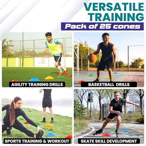 soccer cones 1005025 pack with carry bag amp holder five colors  agility disc cones set for training  sports practice equipment for soccer football basketball coaching amp speed