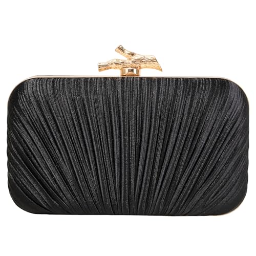 Image of MR Clutch Purses for Women Pleated Evening Clutch Wedding Purse with Chain | Pleated Satin Clutch Purse, Womens Evening Bag Shoulder Crossbody Purse Wedding Clutch for Wedding Prom Party