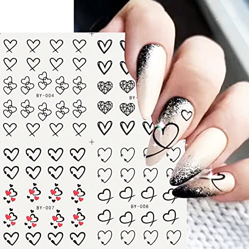 Valentines Day Nail Art Stickers Decals Heart Nail Supplies Water Transfer Black Red Love Lines Art Word Leaves Elegant Designs Sliders Nail Decoration For Women Girls Diy In Valentine 12 Sheets #TOP2