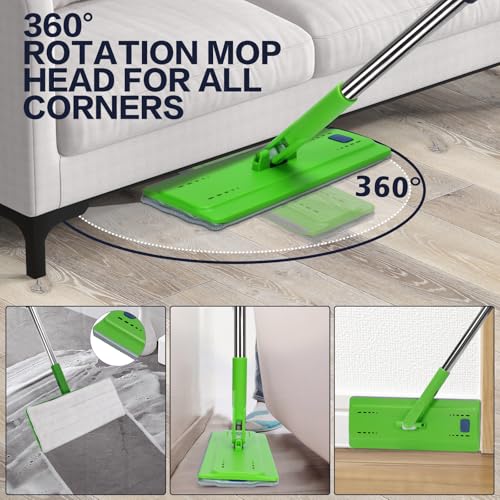 Masthome Wischmopp Set mit Eimer,138CM Wischmopp mit Auswringfunktion, Putzeimer mit Wischmop aus Edelstahl Griff und 5 Mikrofaser Pads,Flacher Bodenwischer Set alle Arten von Böden-Grüner – Bild 6