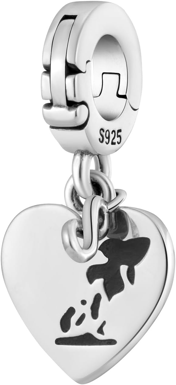 Animal Footprints Always in My Heart Heart Open Clasp Clip On Pendant 925 Sterling Silver Charm For Pandora & Other Charm Bracelets/Necklaces