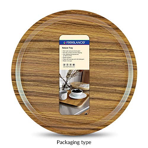 Image of Freelance Nature Kraft Serving Tray Beige, 33 cm, Round-Nonslip Surface, Break-Resistant, Decorative Anti Skid Kitchen & Dining /CoffeeTable Trays for Breakfast /Food /TeaBrown-Made in Europe